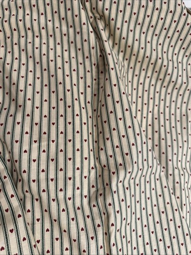 Vintage Striped Hearts & Ticking Stripes Beige Unbranded Cotton by the HALF YARD - Picture 3 of 3