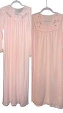 Shadowline 2 Pc Lot Pink Nylon Sheer Silky Full Long Nightgown Embroidery USA S