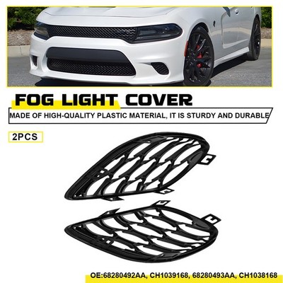 Black For 2015-2023 Dodge Charger Pair Fog Light Lamp Black Bezel Cover Grilles