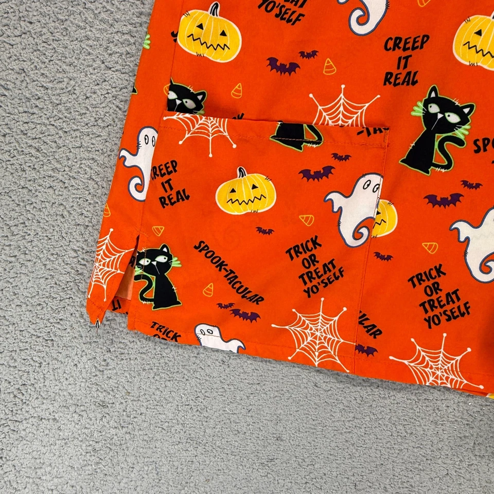 Blusa Médica Estampada Simulada Scrubstar Halloween Mujer "Creep It Real" Naranja Talla L Foto 3 de 4