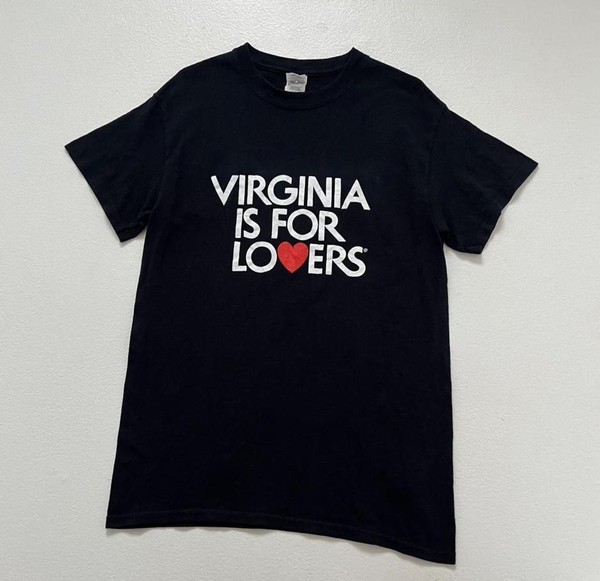Y2K Black Virginia Is For Lovers Slogan Graphic T Shirt Slim Cotton Womens S Tee