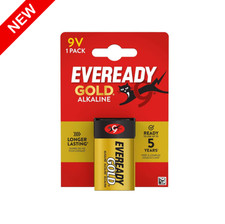 9V Battery Eveready Alkaline Gold - Multi Pack Sizes - Long Expiry 2030