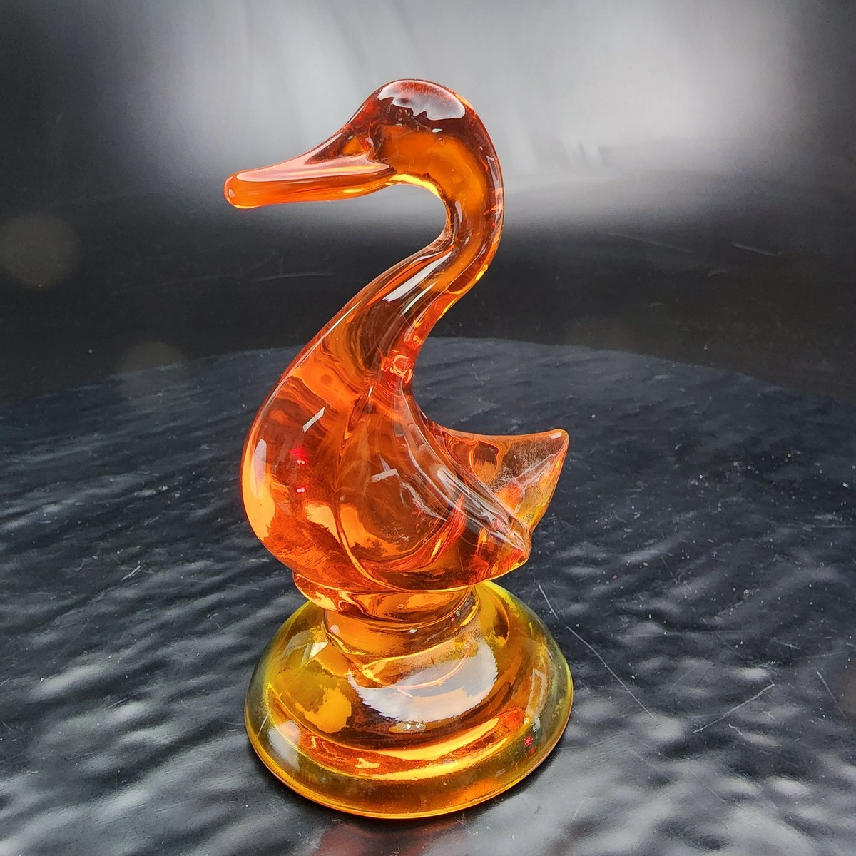 Viking Glass Swan Neck Duck Figurine Persimmon Orange MCM Art