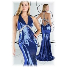 CLEARANCE WAS $672 Xcite Grad Sequin Low Back Prom Dress 30266 Royal Size 12
