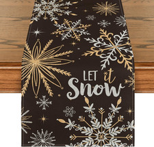 Black Snowflake Let It Snow Winter Table Runner, Seasonal Christmas Kitchen Dini