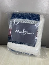 Eddie Bauer Home Throw Blanket Reversible Sherpa Fleece Fair Isle 50x70 Cozy Blu