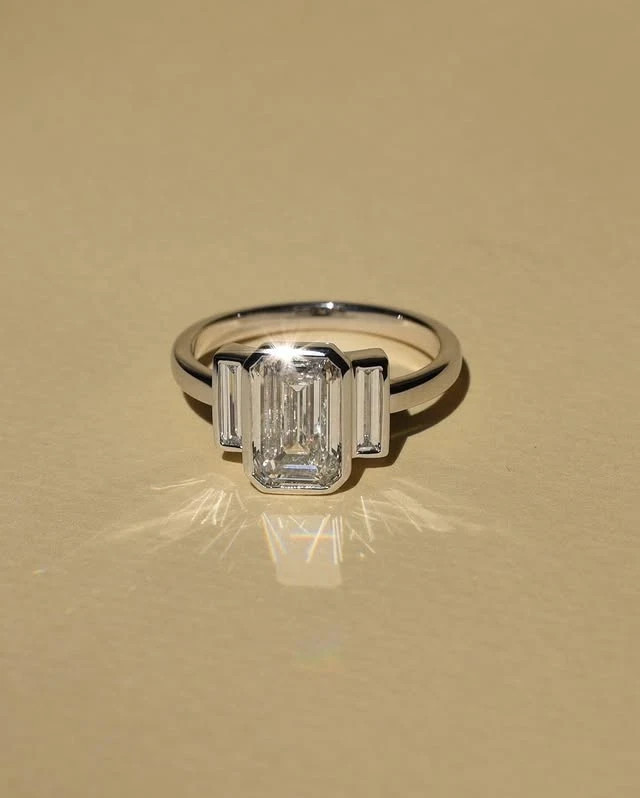 Handmade 5.79Ct Emerald Cut Lab Grown Diamond Ring Solid 18K Yellow Gold