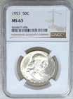 1957 P Franklin Half Dollar NGC MS64 Frosty White Just Graded New Holder #H293B