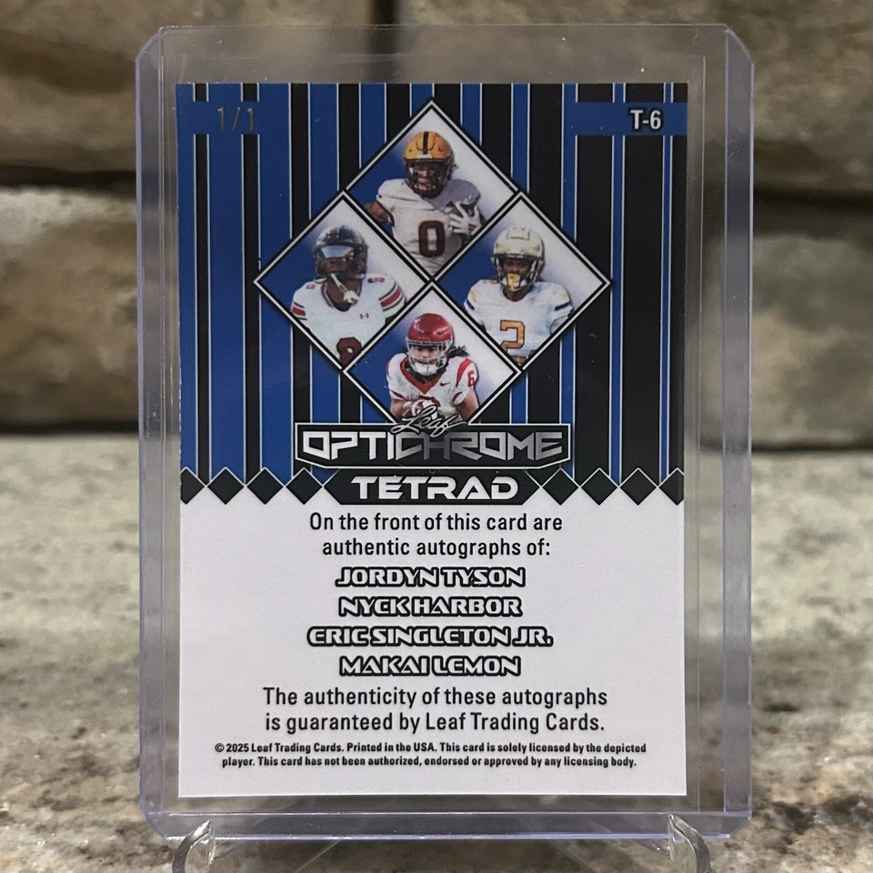 2025 Leaf Optichrome Tetrad Autograph Tyson/Harbor/Singleton Jr./Lemon 1/1 - Image 2 of 2