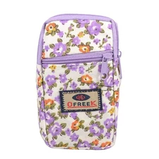 Lavender Floral Print 2 Pockets Zip up Cell Phone Wrist Bag Pouch