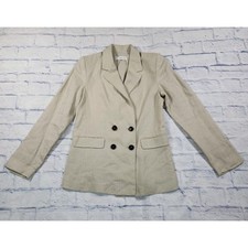 Mango MNG Jacket WOMENS SIZE S Blazer Linen Beige Double Breasted