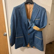 Vintage 1970s Men's Denim Blazer Sport Coat Size 42 • Men's Large
