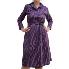 80s vintage dress long sleeve midi purple retro belt collared BNWT made in UK