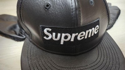 New Era Supreme Leather Earflap Cap Logo Farbe Schwarz Größe 7 5/8 Fashion...