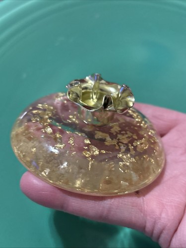 Vintage MCM Clear Lucite Acrylic Candle Holder with Gold Flakes EUC - Picture 3 of 4