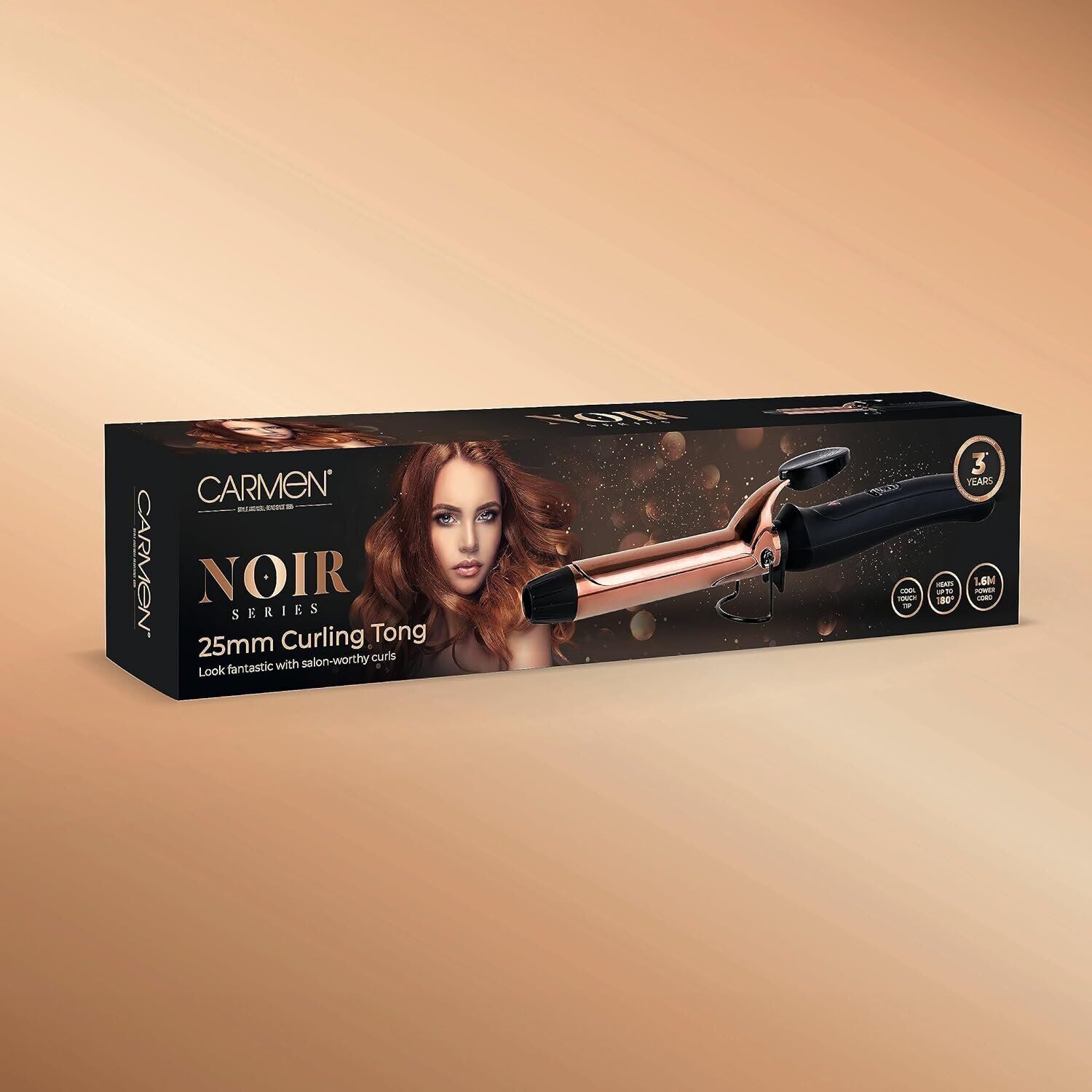 Carmen C81049COP Noir Curling Tong with Ceramic Barrel, 25mm 