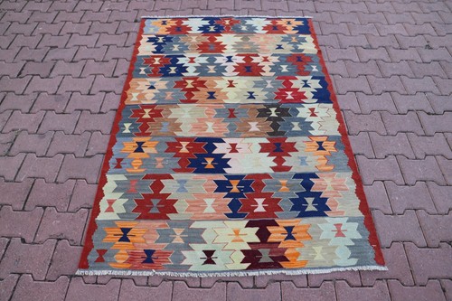 Tribal Hand Knotted Kilim Turkish Traitional Colorful Ethnic Bedroom Rug 4x6ft