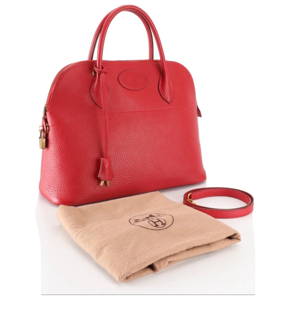 Hermes Bolide 35 Domed Handbag in Rouge Casaque Clemence Leather