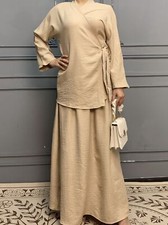 Ramadan Women Abaya Muslim Kaftan 2pcs Set Blouse Tops Skirt Outfits Dubai Robe