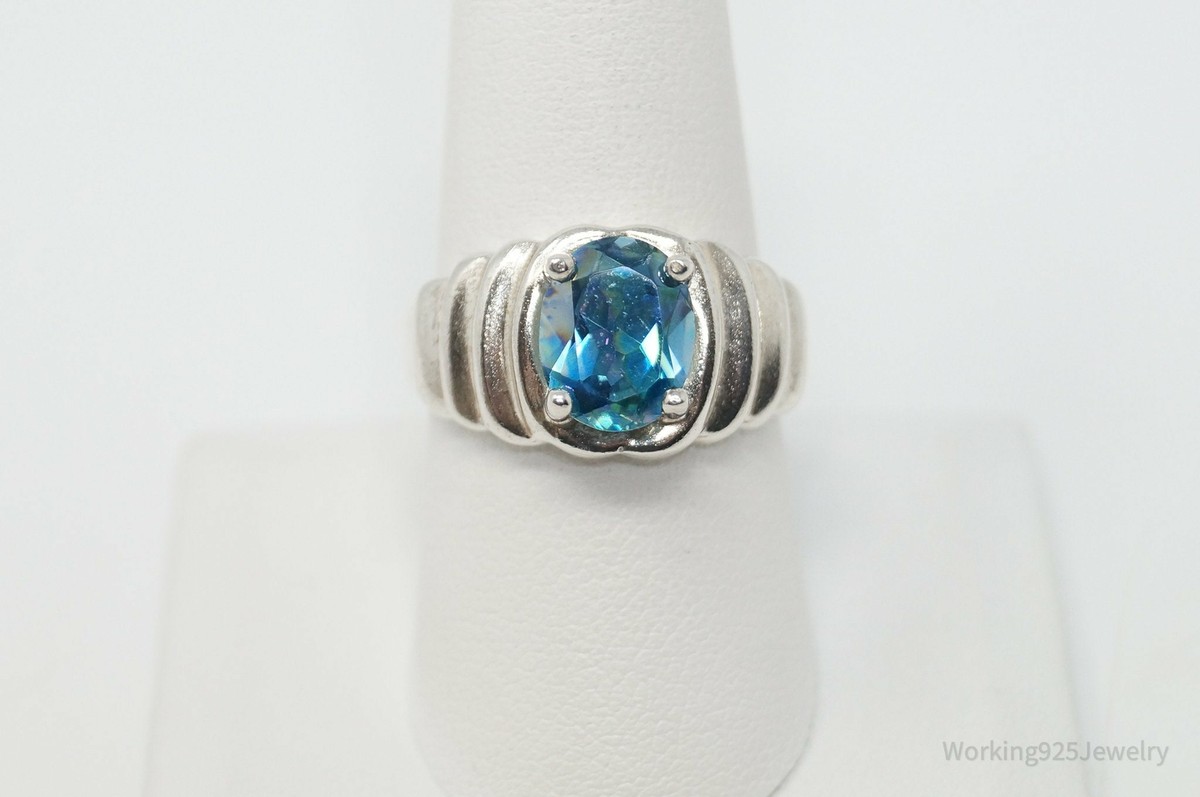 Vintage Art Deco Blue Topaz Sterling Silver Ring - Sz 8.75 | eBay