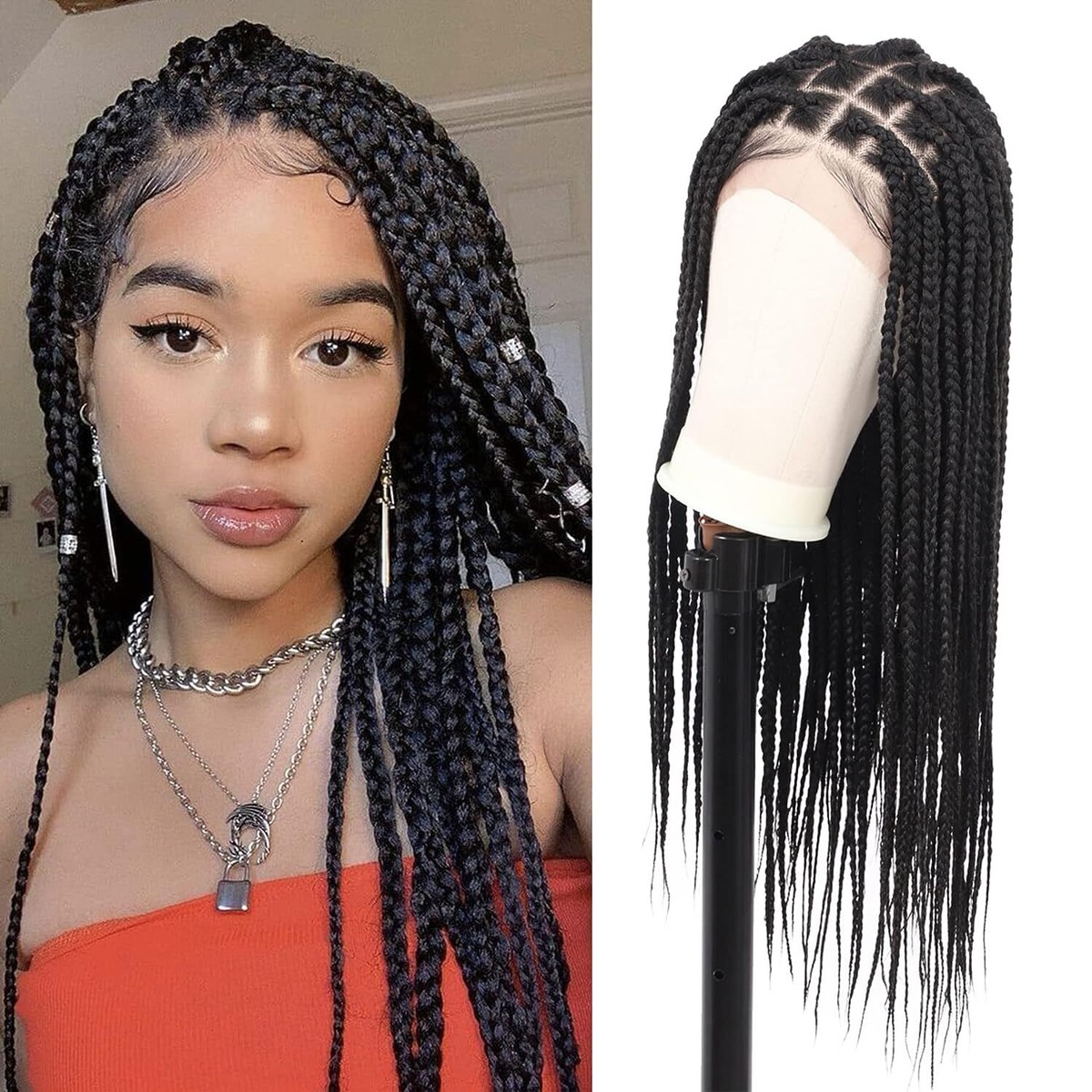 Box braid frontal wig- black Box Braided Wigs Knotless Box Braids Lace Wig For Black  main image 3