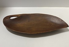 MCM Handmade Lightweight Wood Leaf Tray Platter Trinket Dish Vintage 1960s