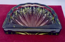 Gorgeous Ground Glass Bottom - Clam Shaped 6" Green Trinket Dish or Candy Dish