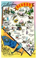 Greetings From Nevada Illustrated Map State Map Bird Postcard AE15