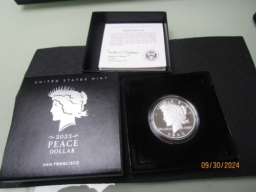 2023-S Proof $1 Peace Silver Dollar Box, OGP & COA