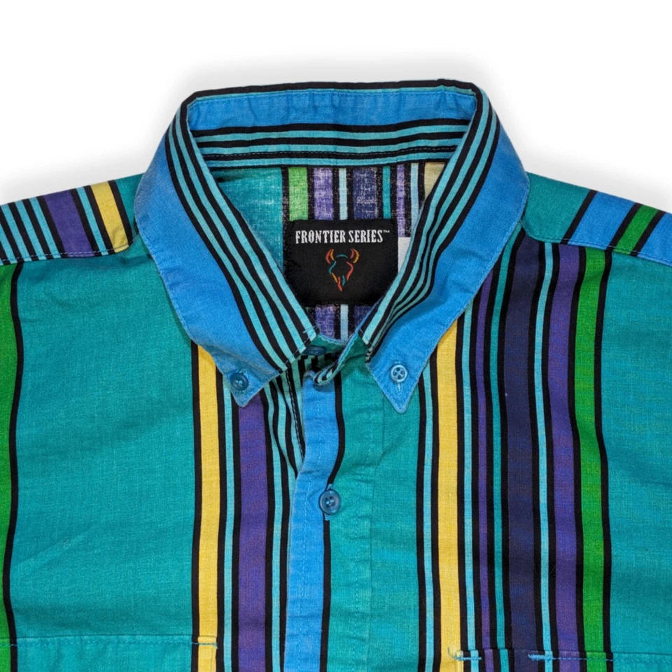 Vintage Frontier Series Multicolored Striped Button Down Western Shirt Size L - Image 2 of 4