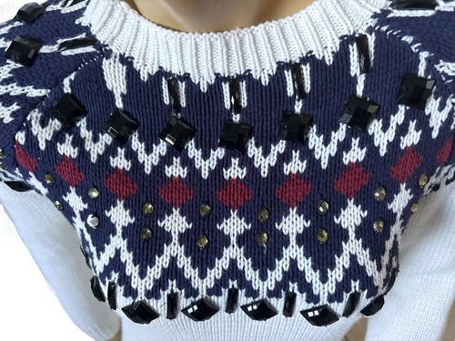 BOSTON PROPER Womens Size Small White Crew Neck Beaded Pullover Tunic Sweater - Picture 6 of 9