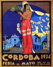 POSTER 1934 CORDOBA FERIA DE MAYO SPANISH WOMAN SPAIN VINTAGE REPRO FREE S/H