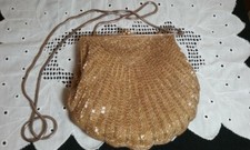 Vintage Carla Marchi Gold Beaded Evening Bag/Purse Clamshell Kisslock