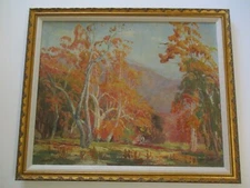 GORGEOUS ANTIQUE OIL PAINTING 30 INCH IMPRESSIONISM AMERICAN LANDSCAPE ART DECO