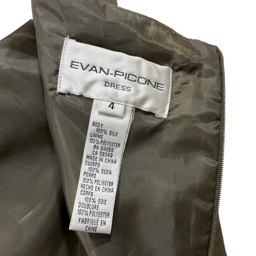 Sz 4 Evan Picone Dress 100% Silk green embellished bead Sheath olive Khaki Short - Picture 6 of 10