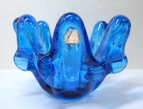 Vintage Set of 3 MURANO BLUE GLASS NESTING BOWLS Italian Candy Nut Dishes - Picture 5 of 11