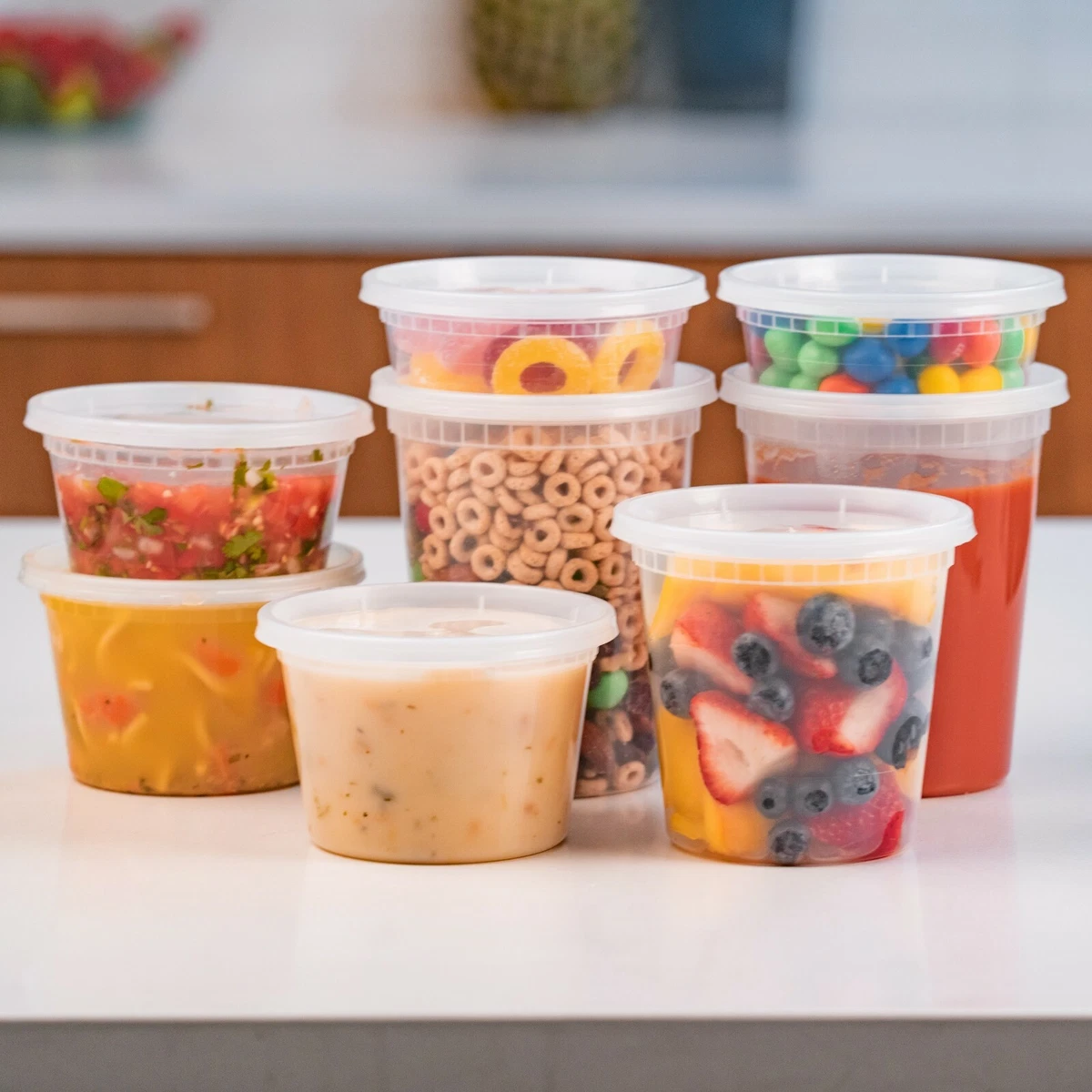 8 oz. 16 oz. 32 oz. Round Microwaveable Deli Container Combo Set (Clea –