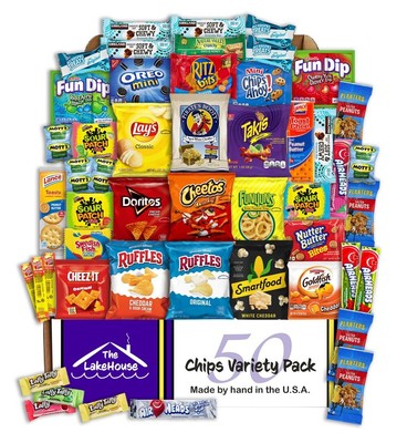 Chips Variety Pack 50 Count - Snacks Sampler Care Packages for College Studen...