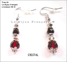 Boucles D'oreilles Pendantes En Verre De Murano Rouge Marbré - Fermoir Dormeuse En Acier Inoxydable - Neuf Livré En 48h