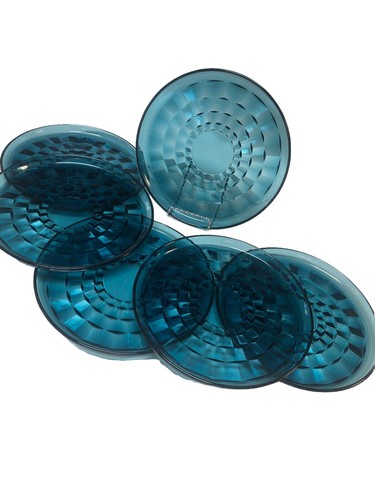 Set/6 Indiana Glass Riviera Blue Colony Whitehall Cubist 9" Salad/Snack Plates