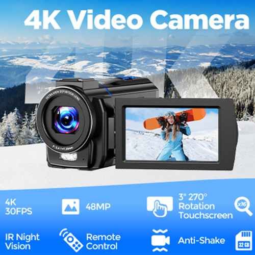 🔥4K Touchscreen 3”Video Camera 48MP Camcorder 16x Digital Zoom IR Night Vision