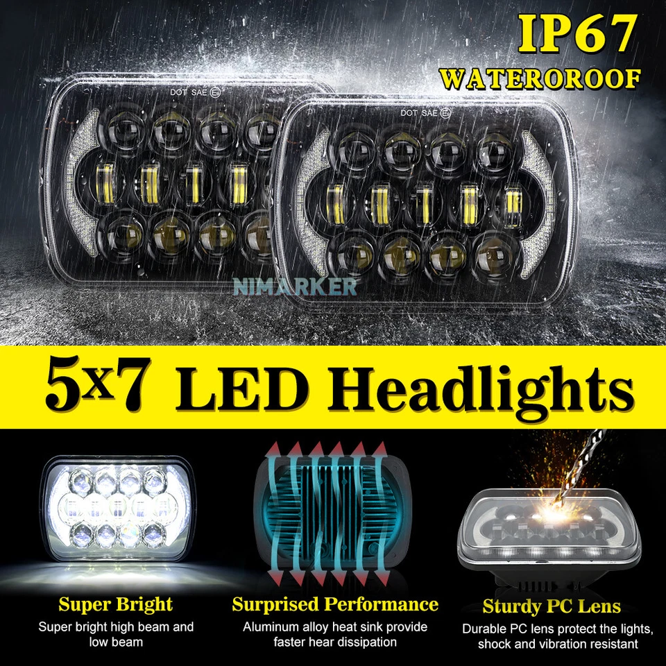 Faro sellado 7x6 5x7"" LED haz para camioneta Dodge W150 W250 D150 D250 1981-93 Foto 3 de 4