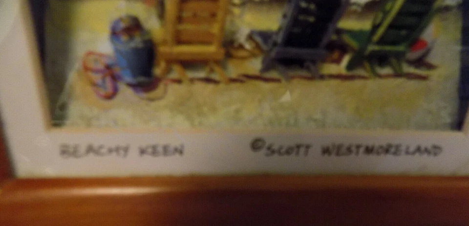 Vtg Beachy Keen Scott Westmoreland Shadow Box 3D Art Ocean Beach Chairs Waves - Image 4 of 4