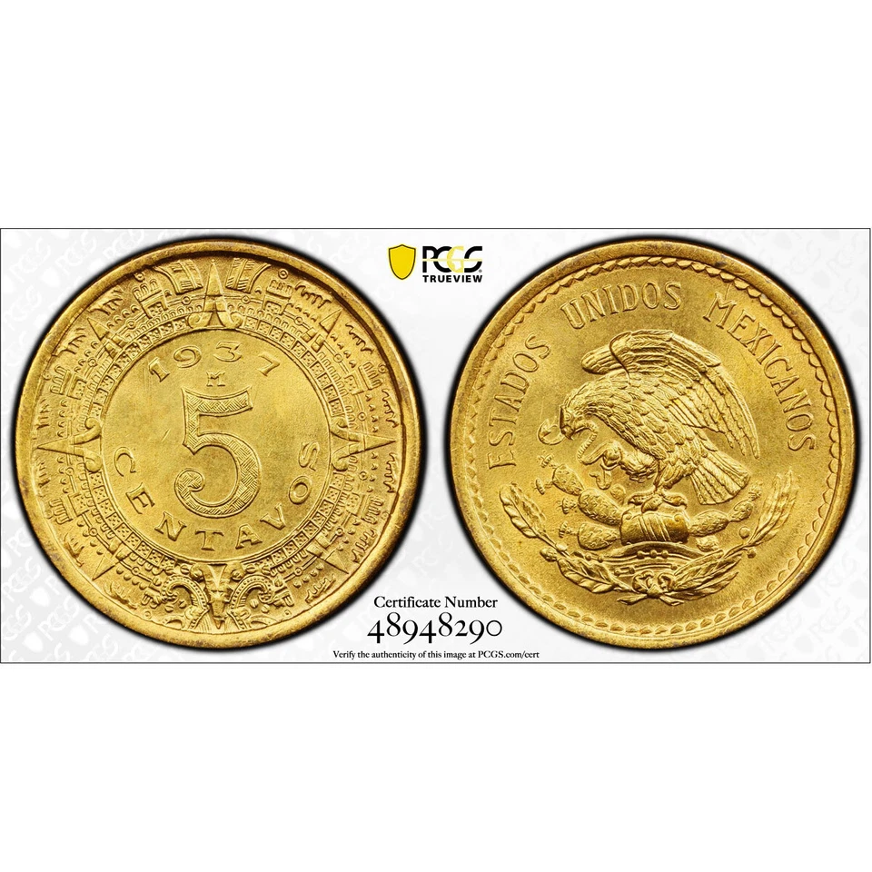 Mexico 5 centavos Regular Coinage KM-423 MS66 PCGS CuNi coin 1937 - Image 4 of 4