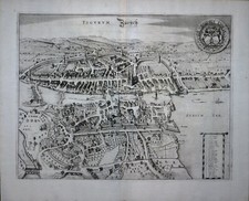 SCHWEIZ ZÜRICH TIGURUM JANSSONIUS STÄDTEBUCH STADTPLAN ANSICHT WAPPEN 1657