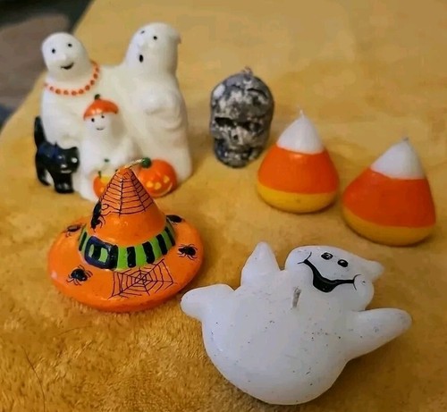 Vintage Halloween Figural Candle Lot (6) Ghosts Skull Witch Hat Candy Corn *Read - 第 1/18 張圖片