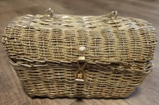 Vintage Gold Wicker Handbag Purse Styled by Simon British Hong Kong STUNNING