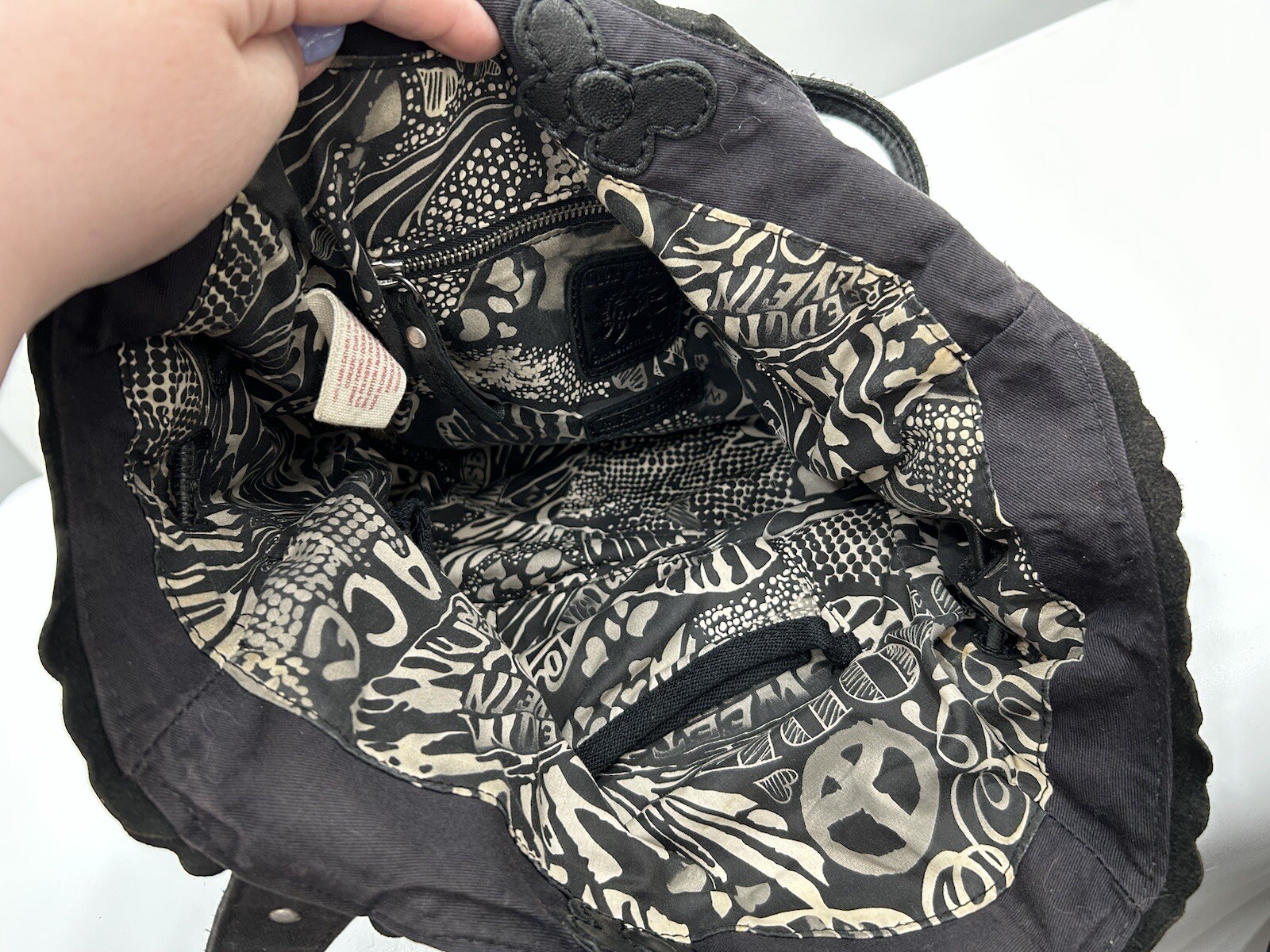 Lucky Brand Black Lambs Leather Embroidered Hobo Purse Handbag