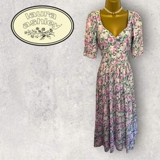 Laura Ashley Womens Vintage Cotton Floral Prairie Tea Dress US 6 UK 10 Rare 1980