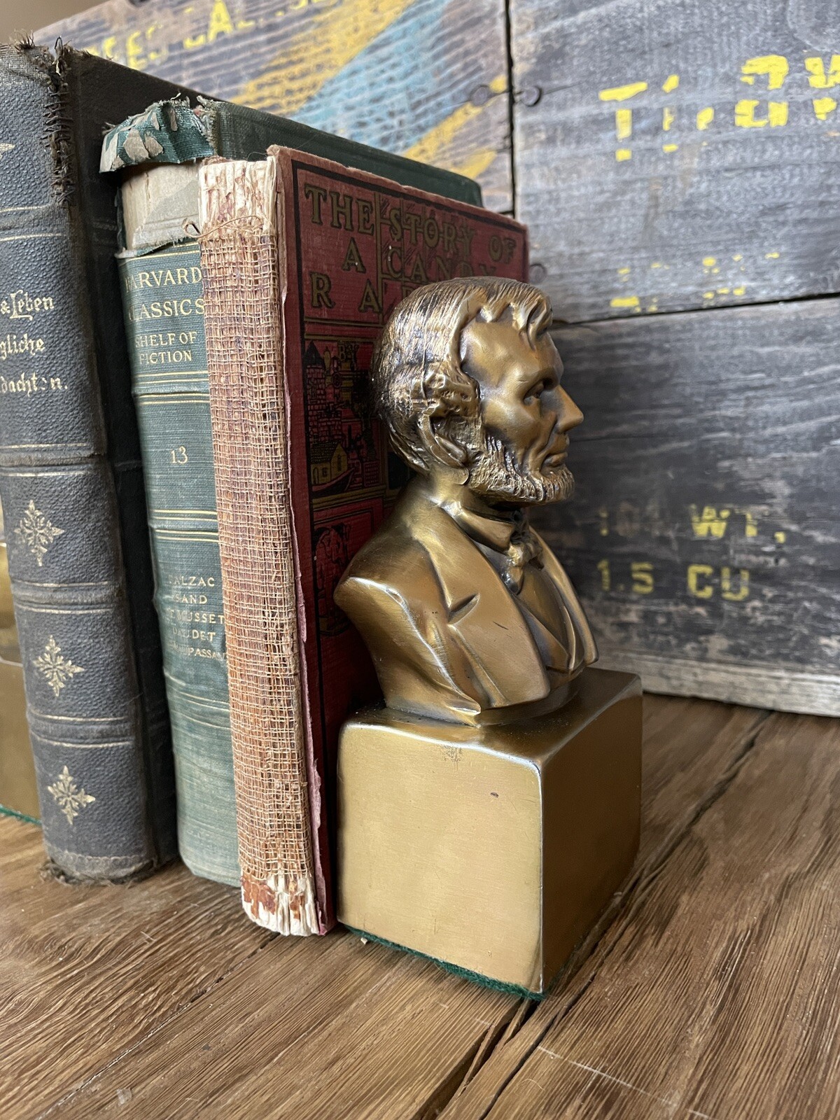 Vintage Abraham Lincoln Brass BookendsPairPhiladelphia Mfg. Co.845.